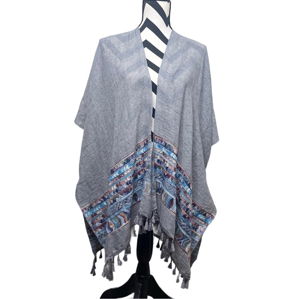 Bohemian Embroidered One Size Open Front Poncho Cape